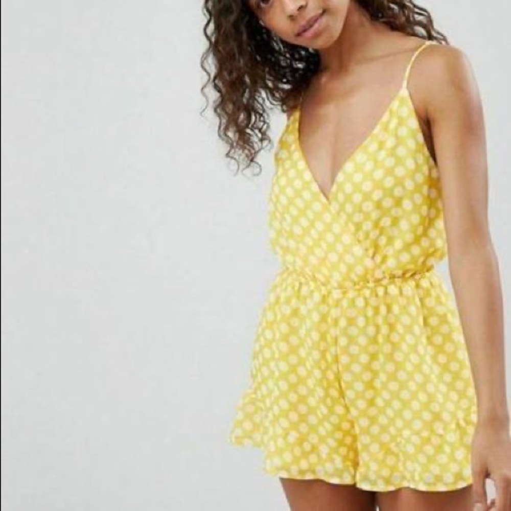 ASOS Parisian Yellow Polka Dot Ruffle Romper Size Small